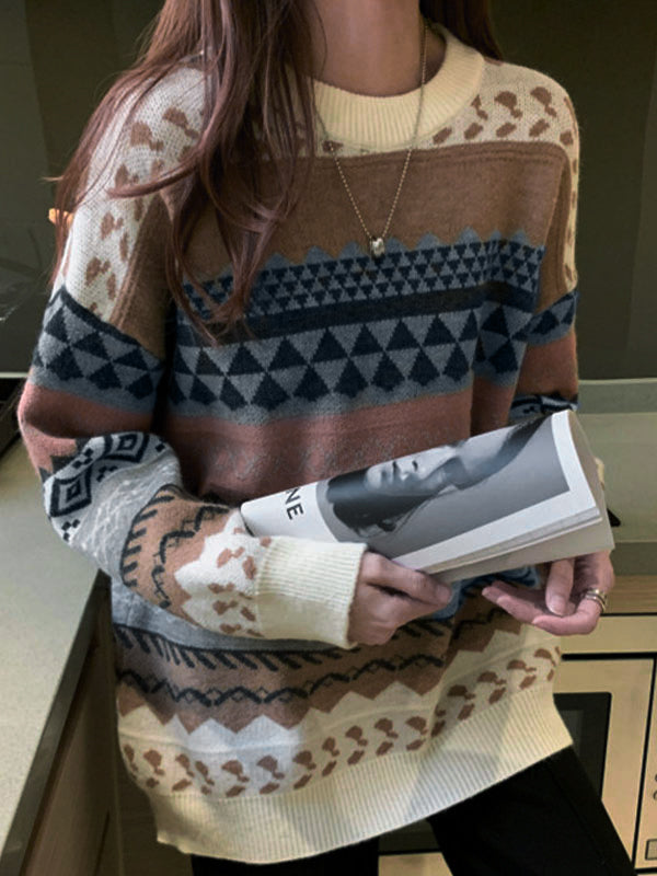 Pullover aus gemischtem Jacquard im Vintage-Stil