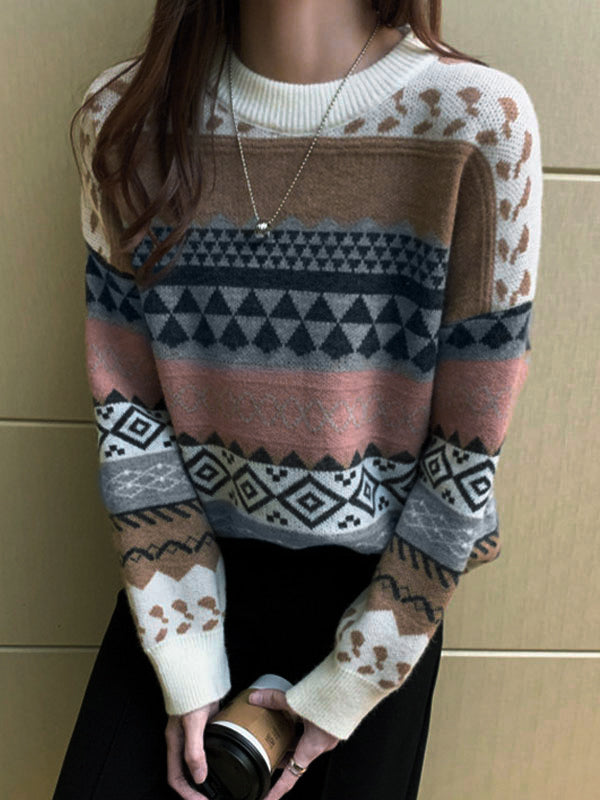Pullover aus gemischtem Jacquard im Vintage-Stil