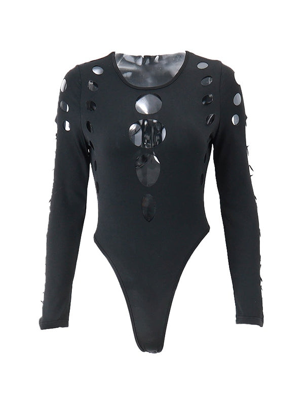 Schwarzer Bodysuit mit Cut-outs und langen Ärmeln