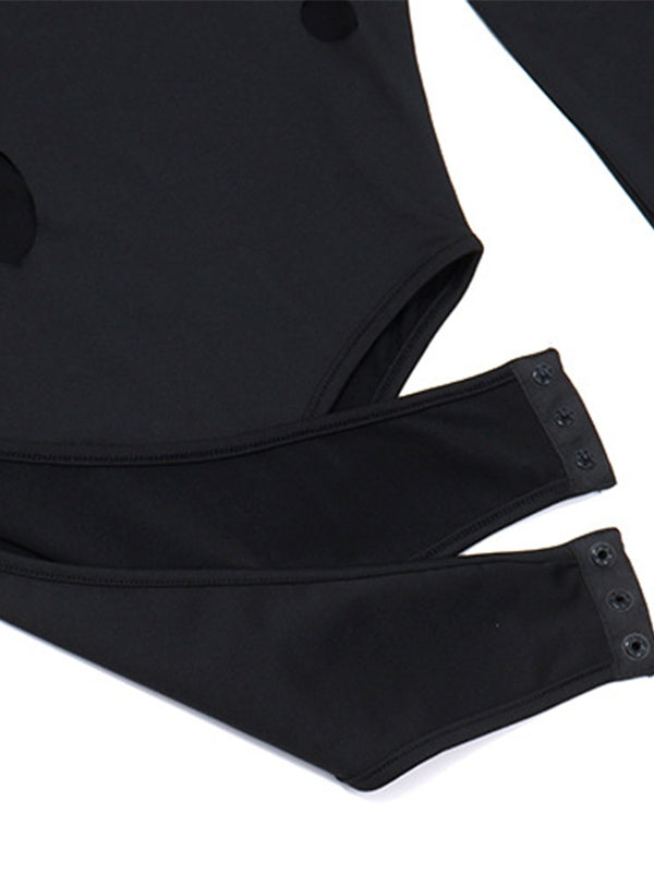Schwarzer Bodysuit mit Cut-outs und langen Ärmeln