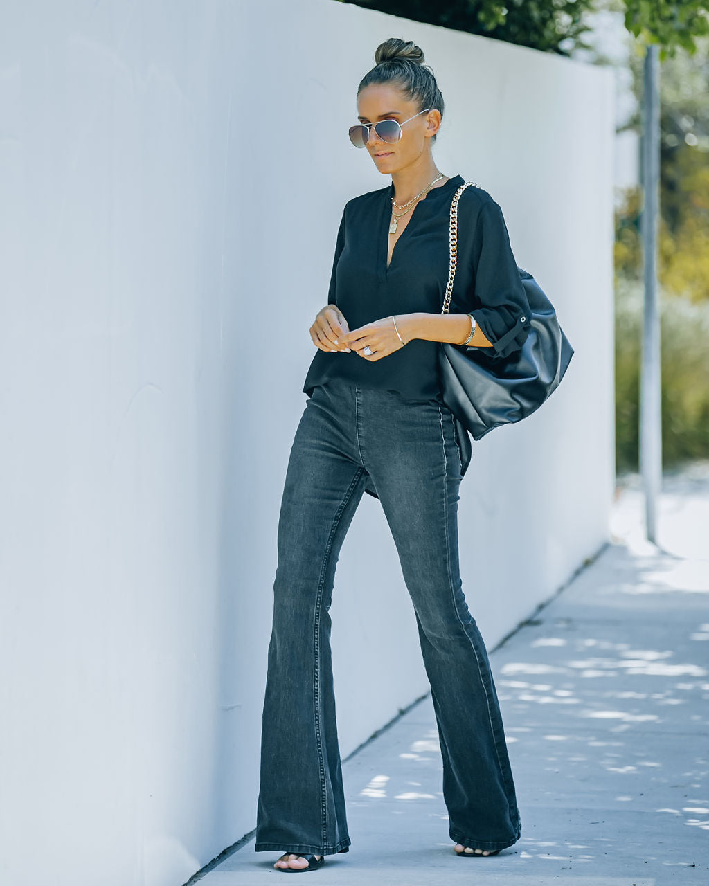 Split The Tab Bluse – New Black – ENDGÜLTIGER VERKAUF
