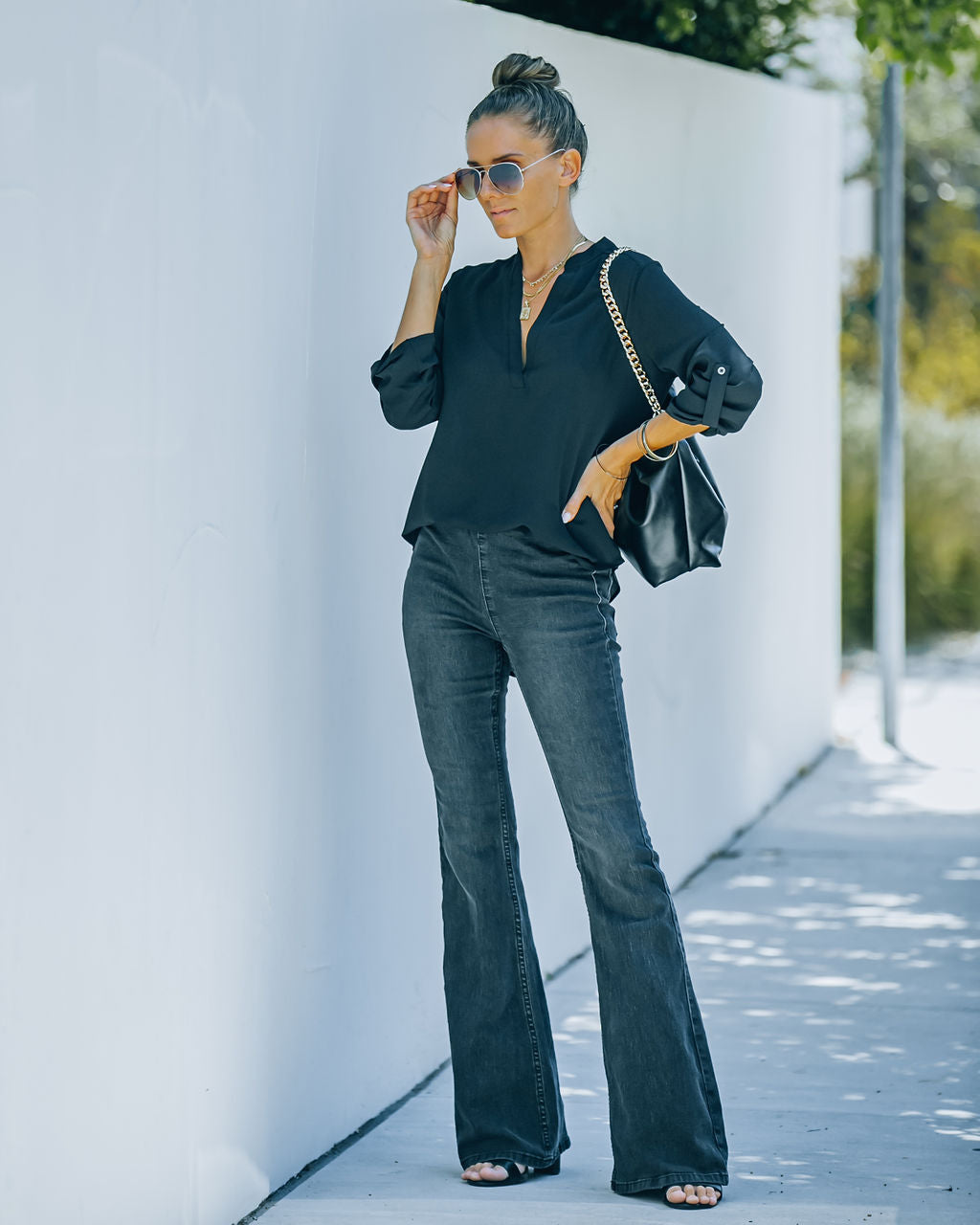 Split The Tab Bluse – New Black – ENDGÜLTIGER VERKAUF