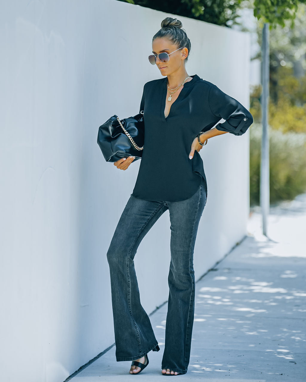 Split The Tab Bluse – New Black – ENDGÜLTIGER VERKAUF