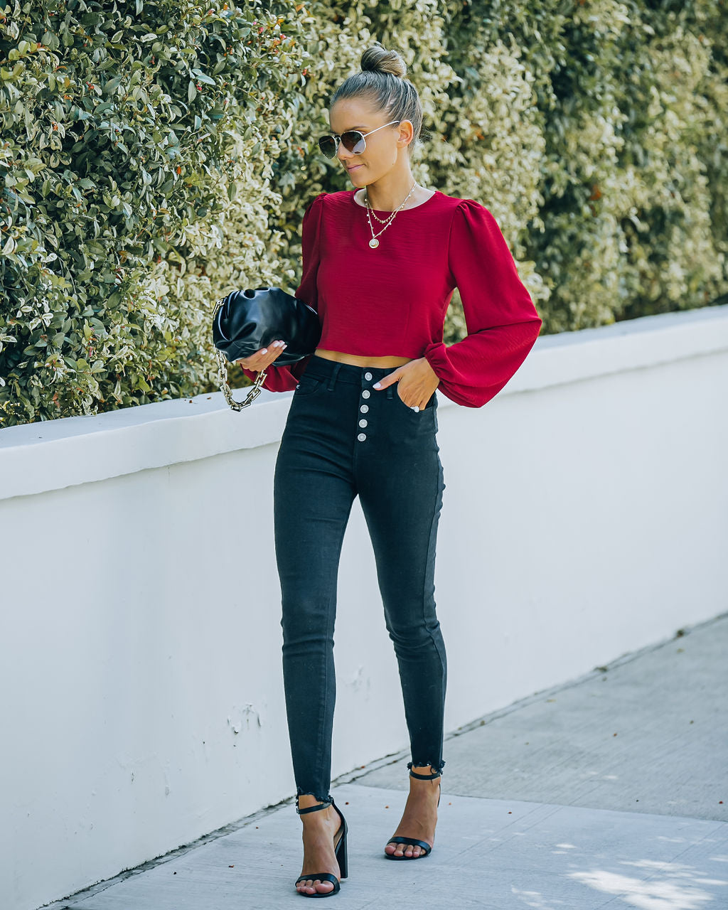Joyce Billowed Sleeve Crop Blouse - Port - FINAL SALE