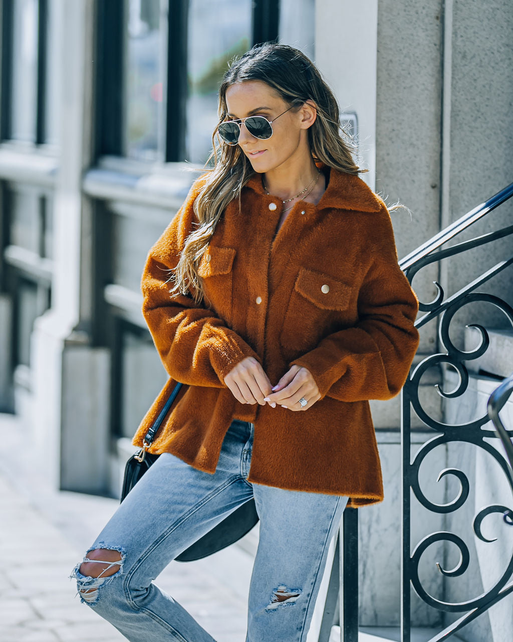Aiden Fuzzy Knit Shacket – Kamel – ENDGÜLTIGER VERKAUF