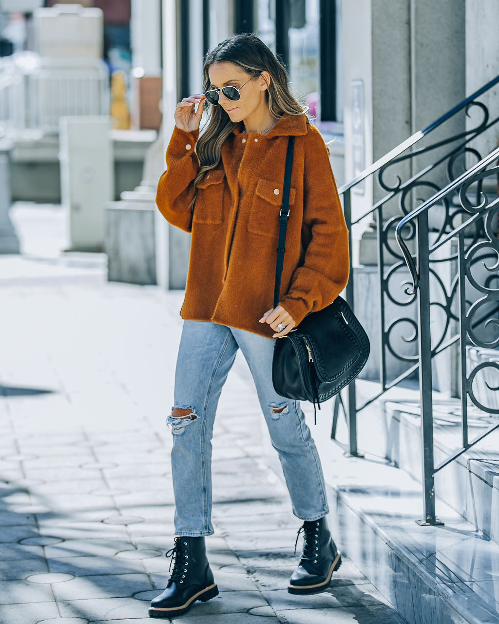 Aiden Fuzzy Knit Shacket – Kamel – ENDGÜLTIGER VERKAUF