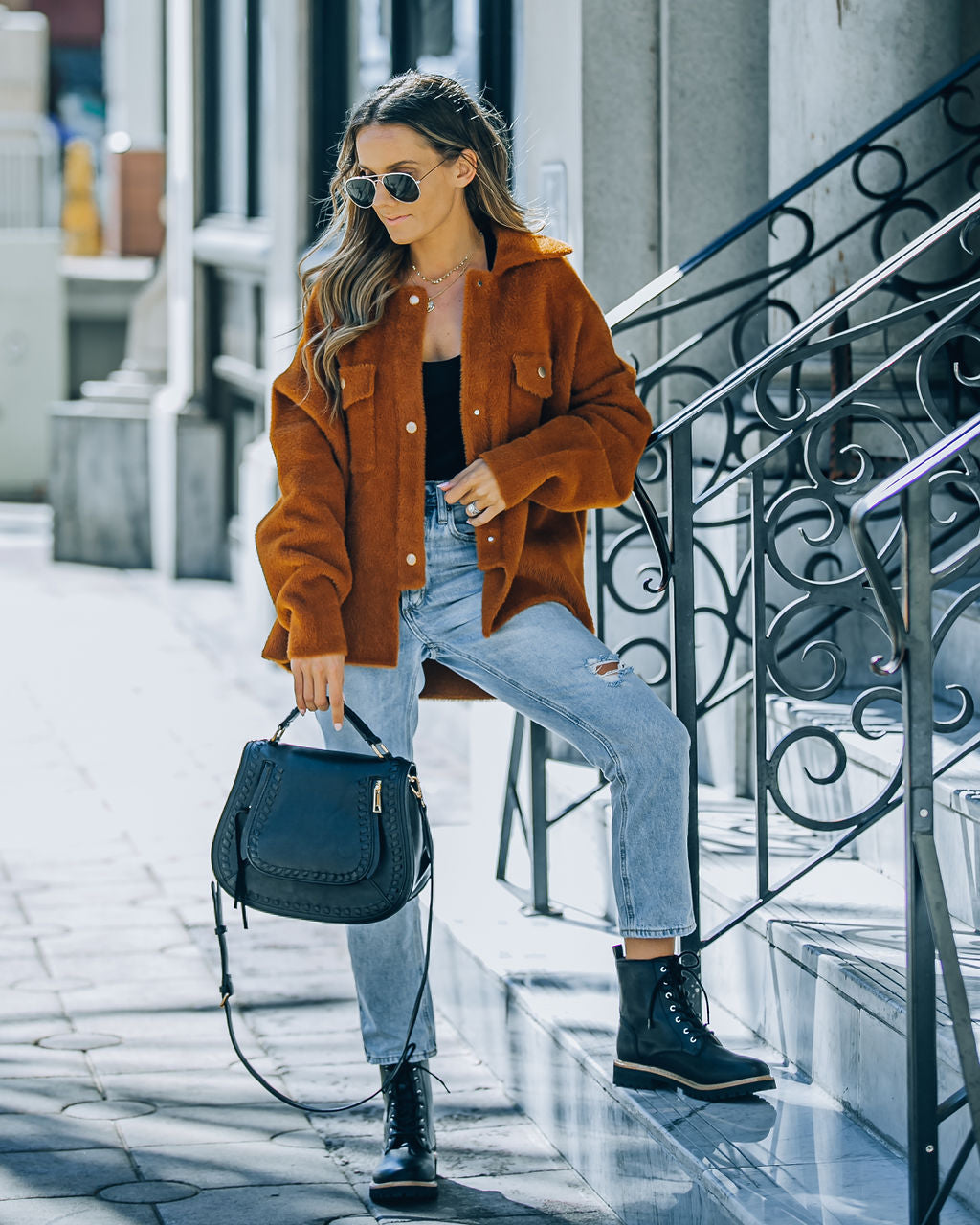 Aiden Fuzzy Knit Shacket – Kamel – ENDGÜLTIGER VERKAUF