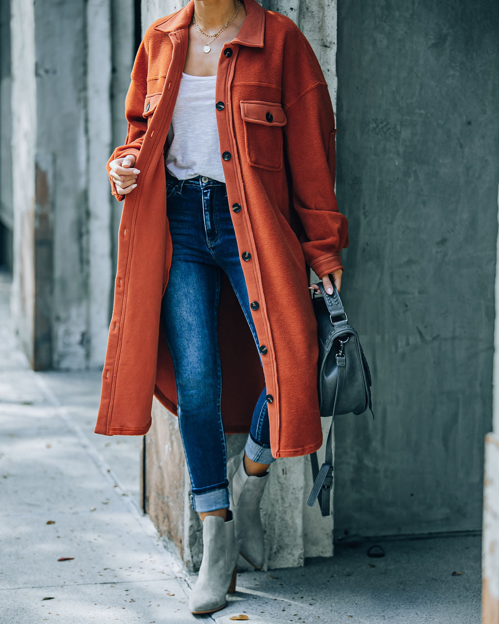 Alayjah Lange Fleecejacke mit Taschen - Rost