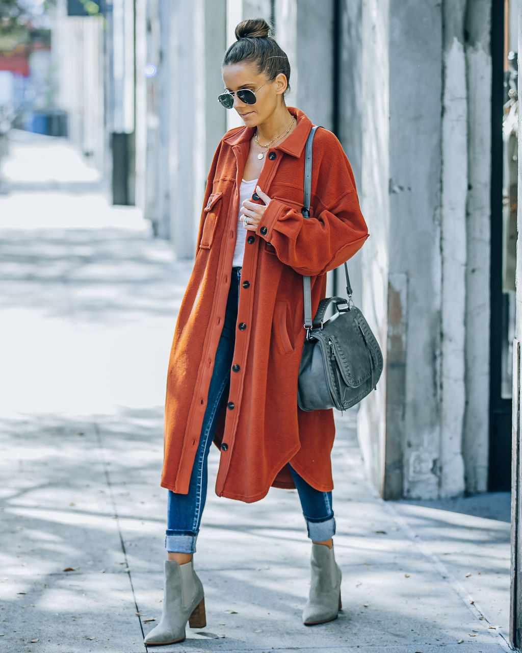 Alayjah Lange Fleecejacke mit Taschen - Rost