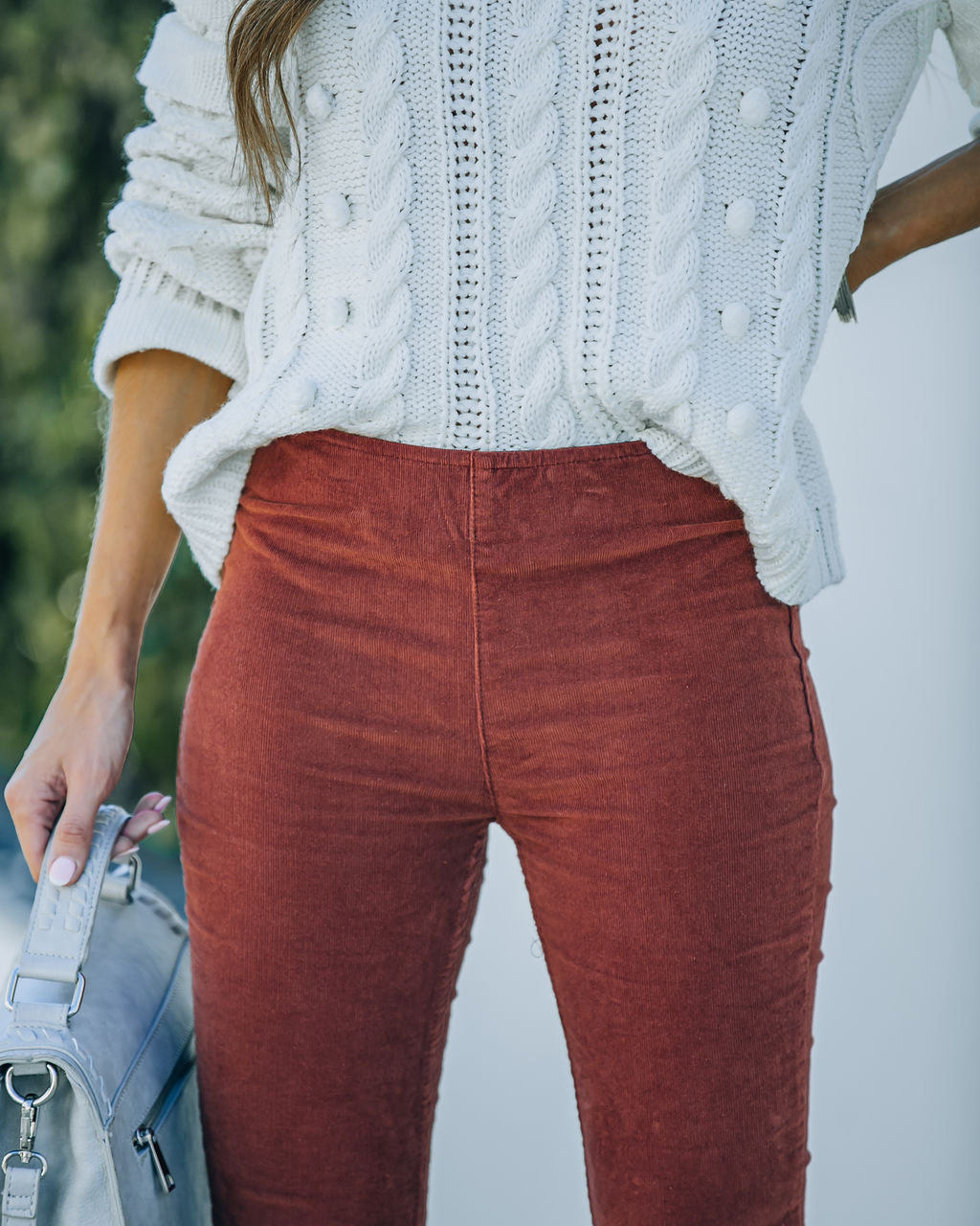 Sophie High Rise Bell Bottom Cordhose - Ziegelrot