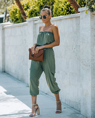 Kelly Strapless Pocketed Utility Jumpsuit - Olive