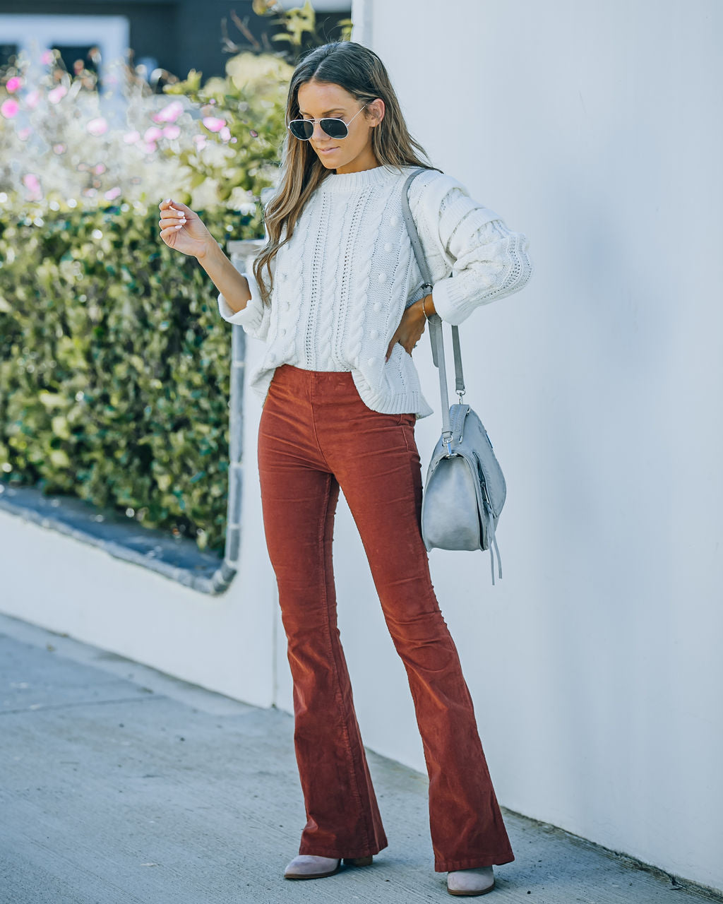 Sophie High Rise Bell Bottom Cordhose - Ziegelrot