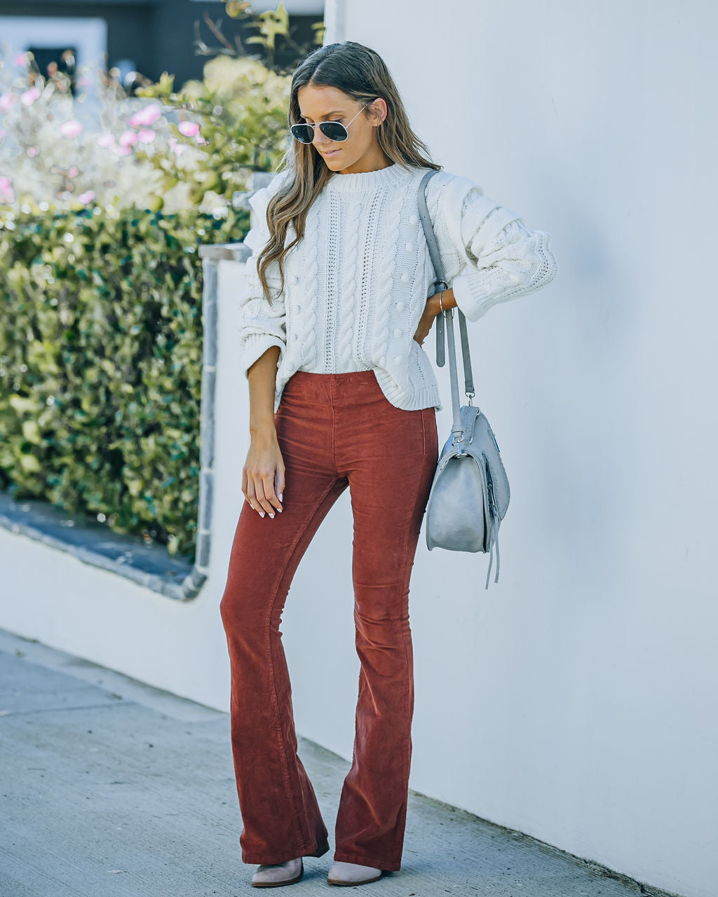 Sophie High Rise Bell Bottom Cordhose - Ziegelrot