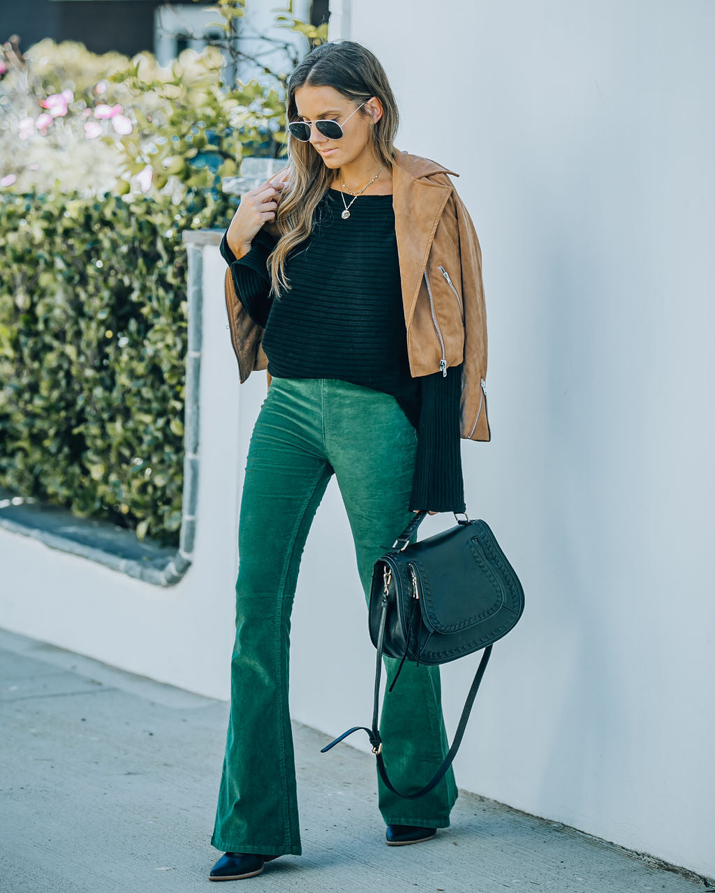Sophie High Rise Bell Bottom Cordhose - Grün