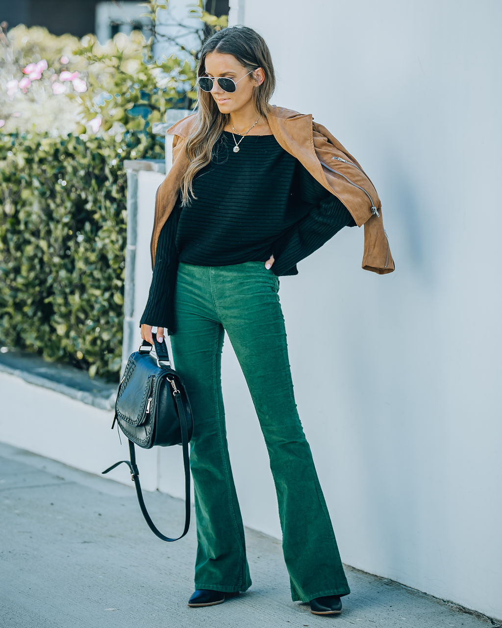 Sophie High Rise Bell Bottom Cordhose - Grün