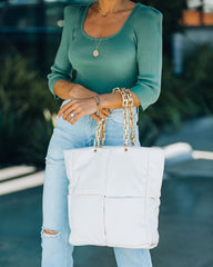 Bolso tote acolchado con cadena desplegable - Marfil - VENTA FINAL