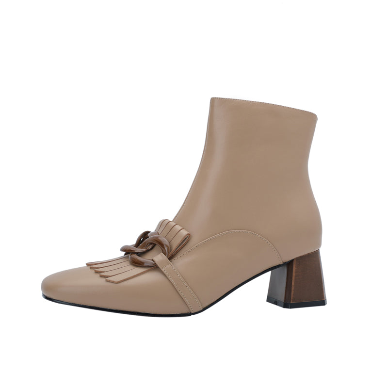 Elena Square Toe Ankle Boots with Chain