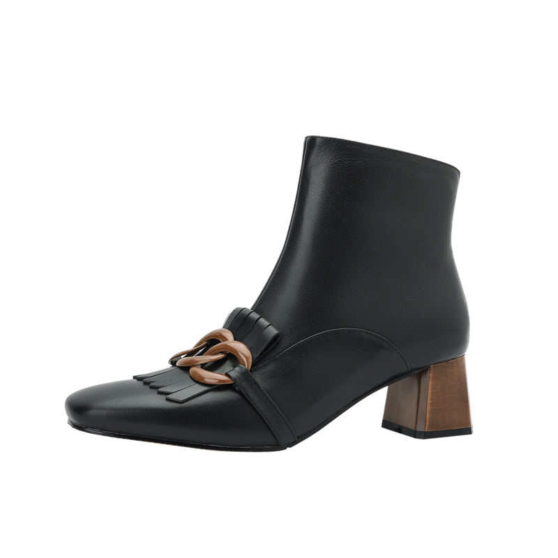 Elena Square Toe Ankle Boots with Chain