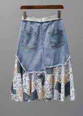 Denimblauer Patchwork-Maxirock mit hoher Taille