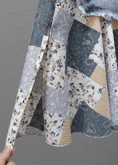 Denimblauer Patchwork-Maxirock mit hoher Taille