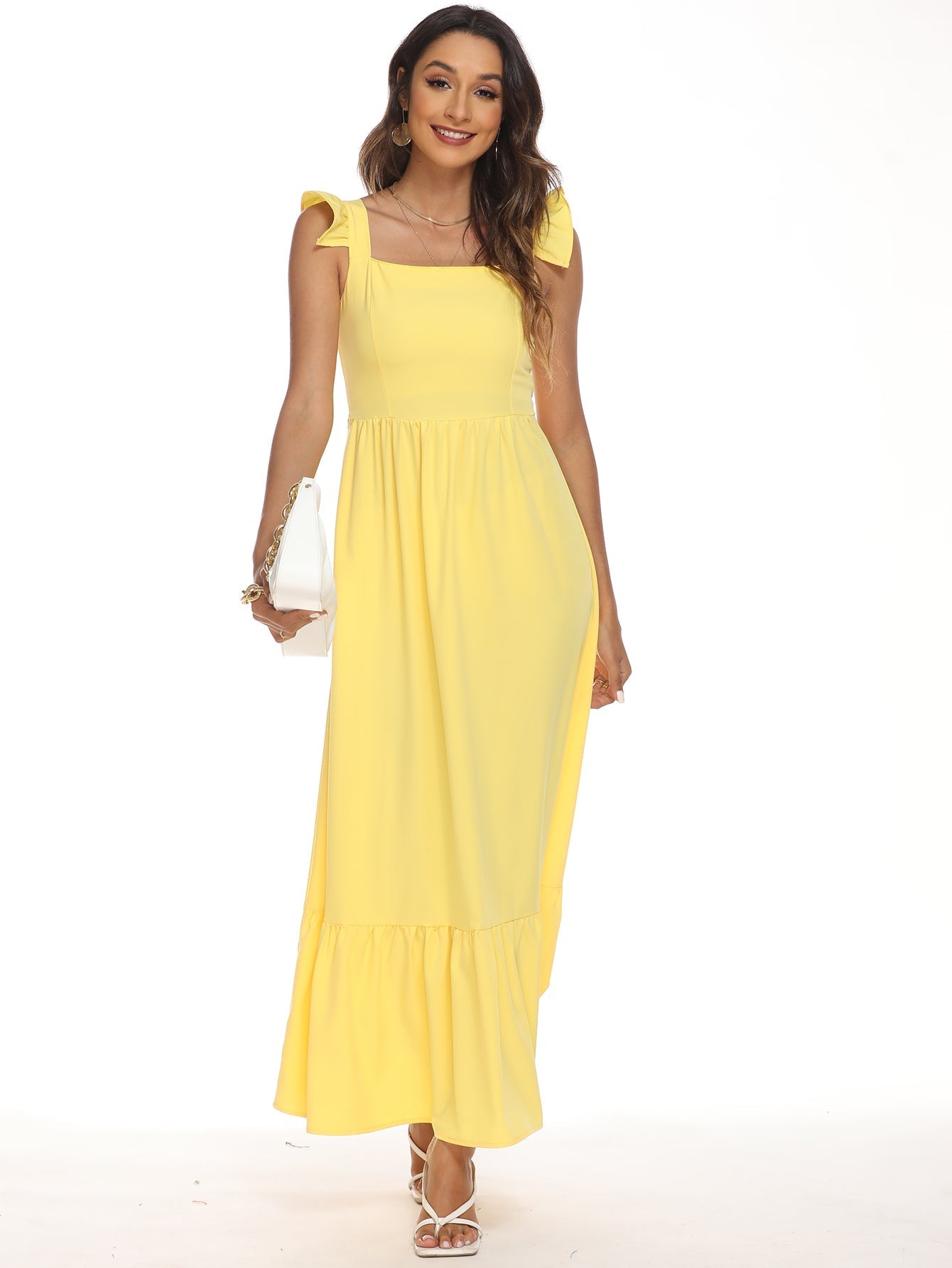 Flying Sleeves Ruffles Maxi Dress