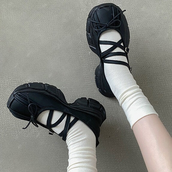 Grunge-Sandalen mit Bubble-Plateau und Schleife vorne