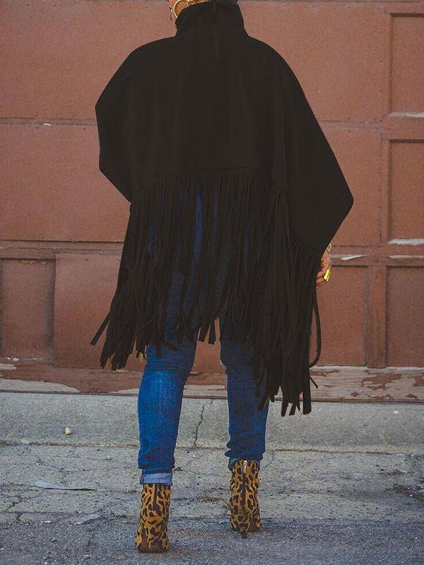 Fringe Combo Turtleneck Sweatshirt Ins Street