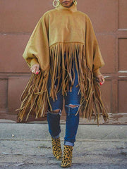 Fringe Combo Turtleneck Sweatshirt Ins Street