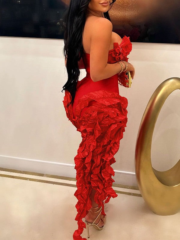 Frilled Strapless Dress Ins Street