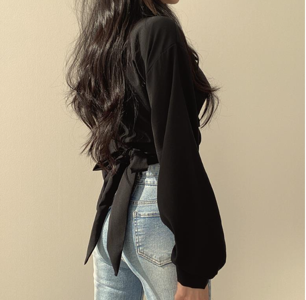 Vittoria Kurze Bluse mit Bindeband vorne - Mittelgrau