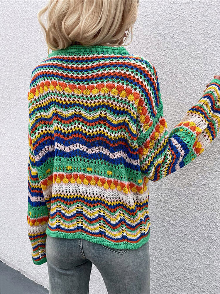 Mehrfarbig gestreifter Patchwork-Pullover