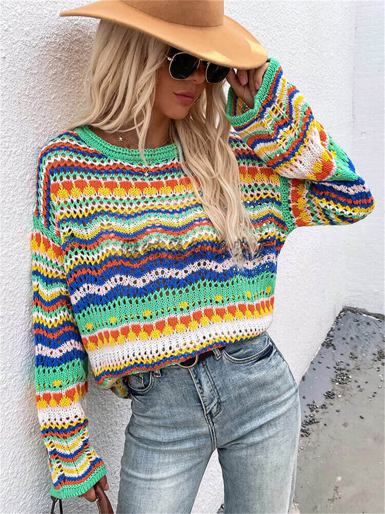 Mehrfarbig gestreifter Patchwork-Pullover