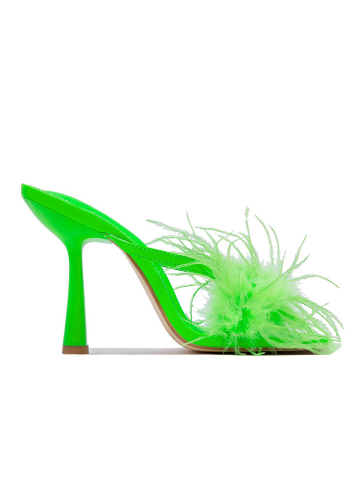High Heel Pantoletten aus Federfell