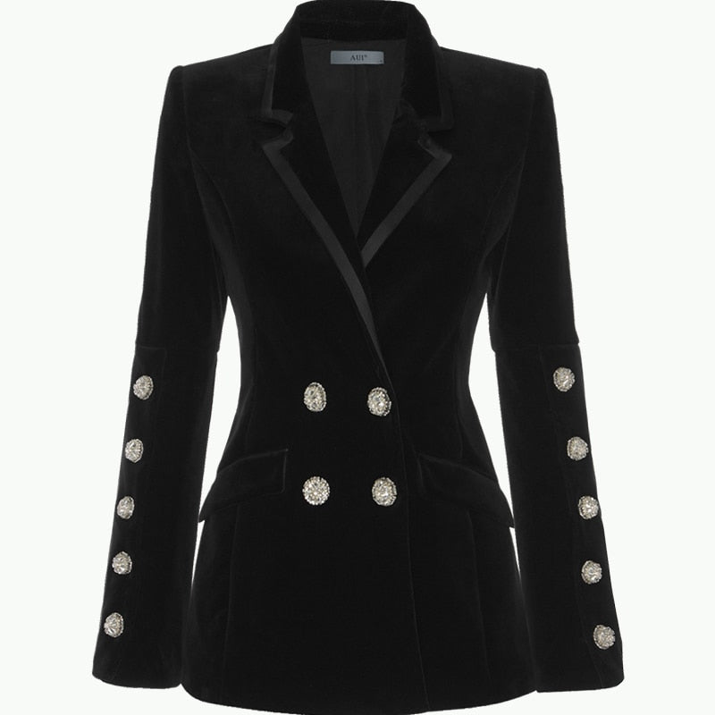 Blazer elegante de terciopelo con botones de cristal