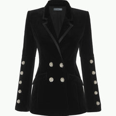 Blazer elegante de terciopelo con botones de cristal