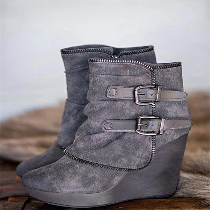 Botines de piel compactos con tacón alto y plataforma