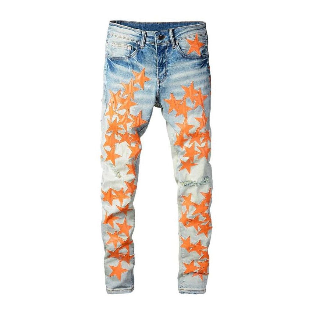 Orangefarbene Jeans mit Sternenstickerei für Herren