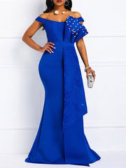 Tief ausgeschnittenes Meerjungfrau-Party-Maxikleid mit Perlen