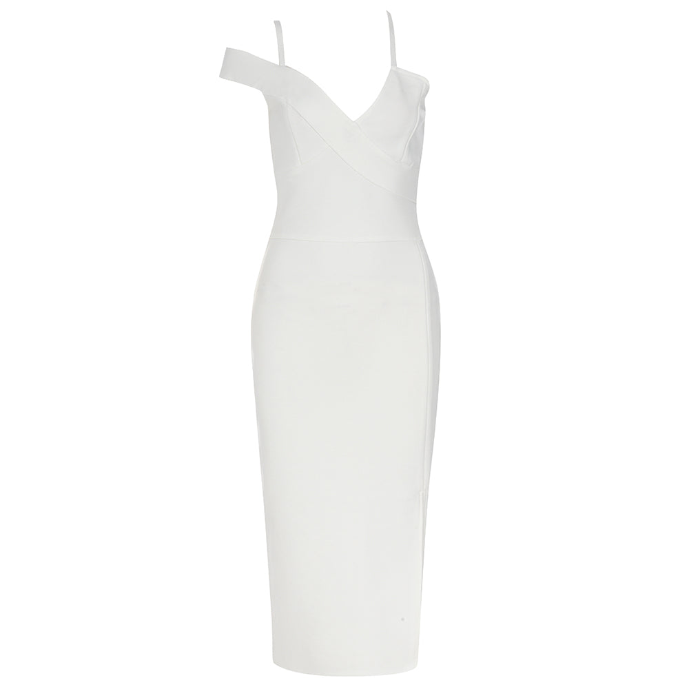 Strappy Short Sleeve Midi Asymmetrical Bandage Dress HB79790