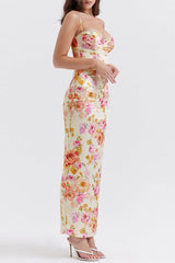 Ärmelloses Maxi-Bodycon-Kleid mit Blumenmuster und Trägern