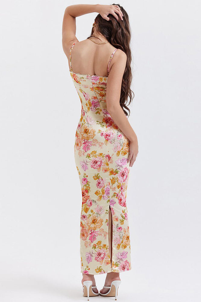 Ärmelloses Maxi-Bodycon-Kleid mit Blumenmuster und Trägern