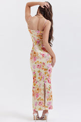 Ärmelloses Maxi-Bodycon-Kleid mit Blumenmuster und Trägern