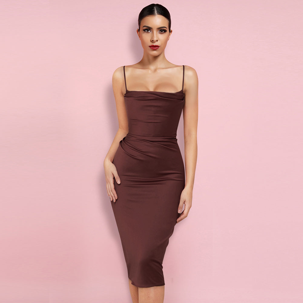 Ärmelloses, schlichtes, figurbetontes Overknee-Kleid mit Trägern