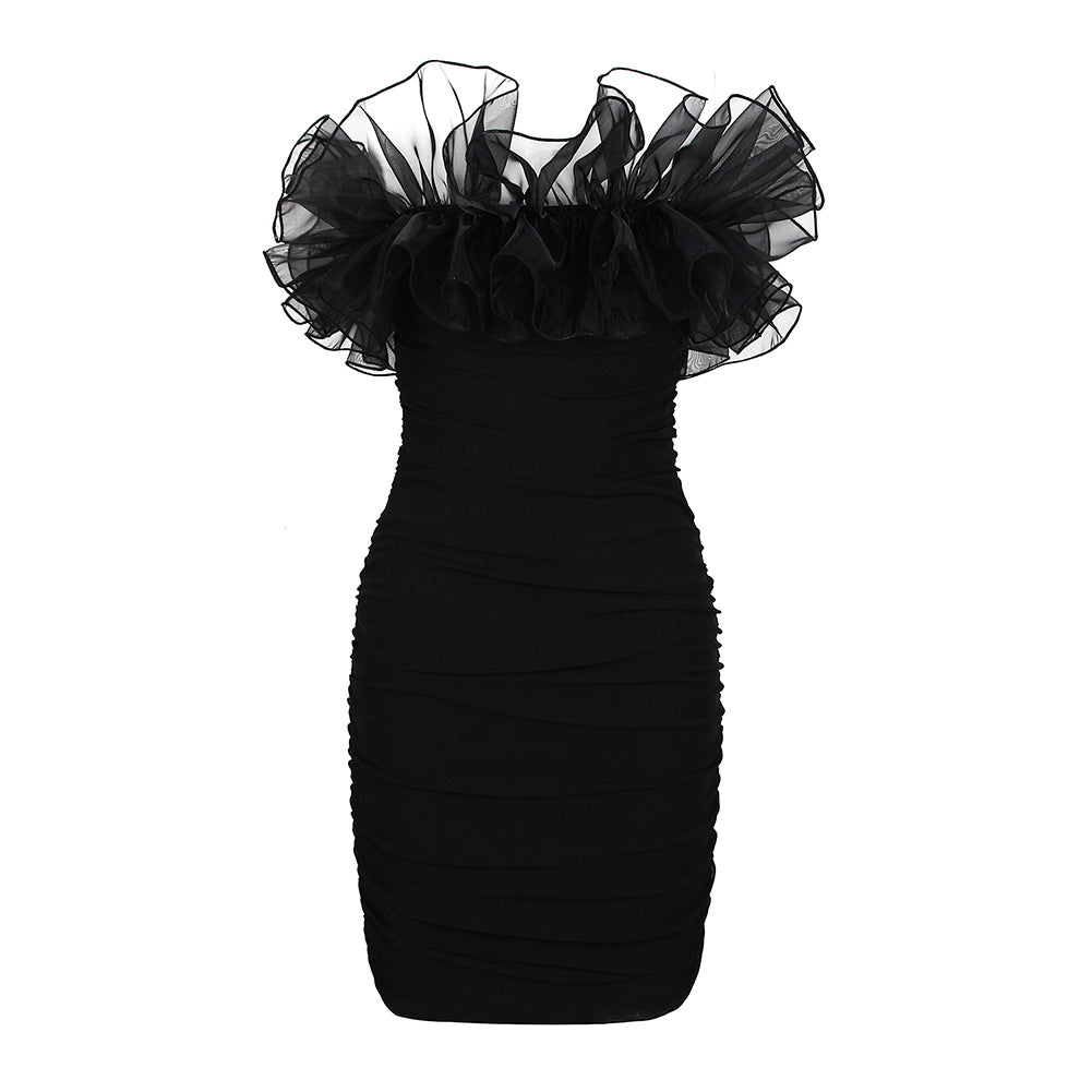 Strapless Sleeveless Mini Frill Bandage Dress