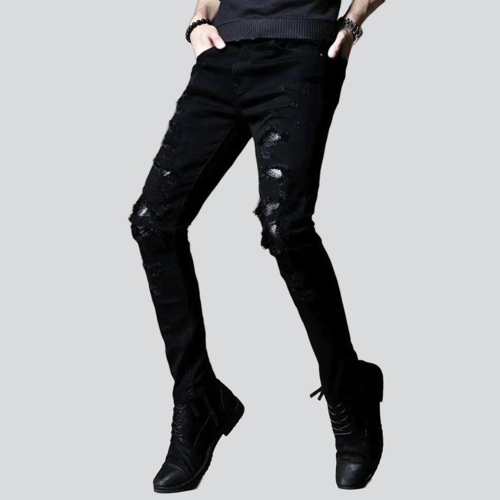 Schwarze zerrissene Jeans mit Flicken für Herren