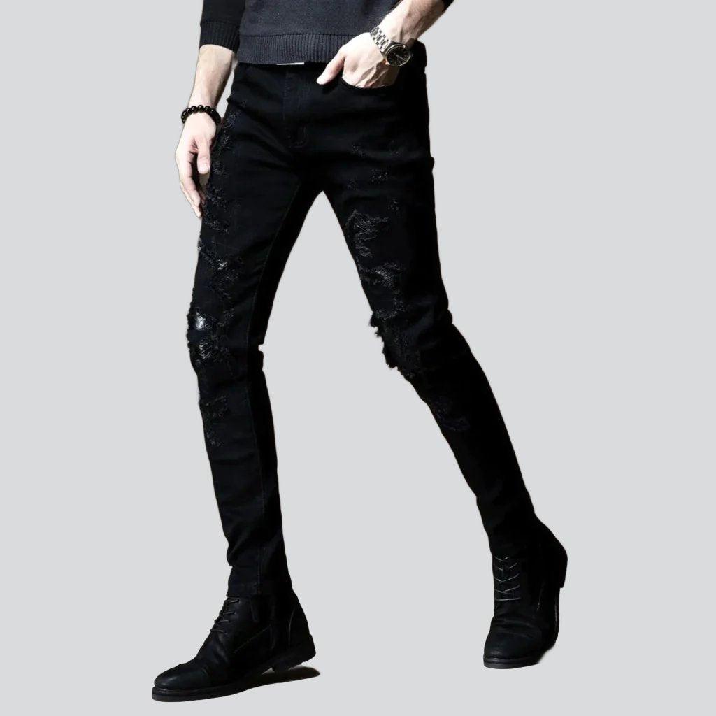 Schwarze zerrissene Jeans mit Flicken für Herren