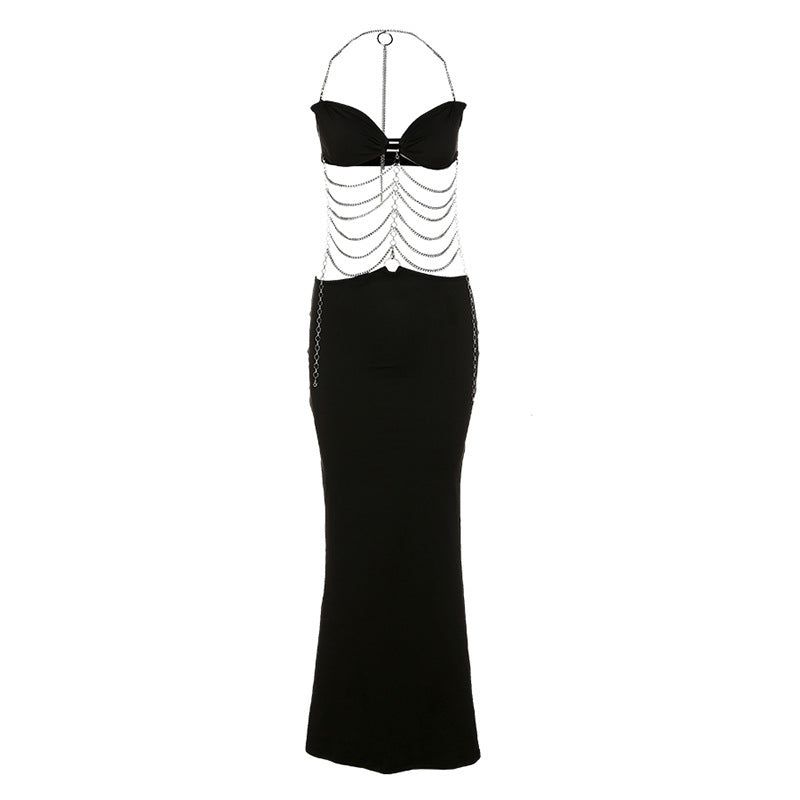 Wild &amp; Free – Rückenfreies Neckholder-Maxikleid mit Kette
