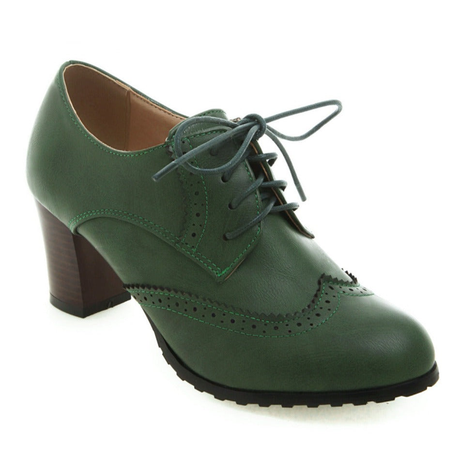 Damen Oxford Schuhe Geschnitzter Schnürstiefel mit mittlerem Absatz