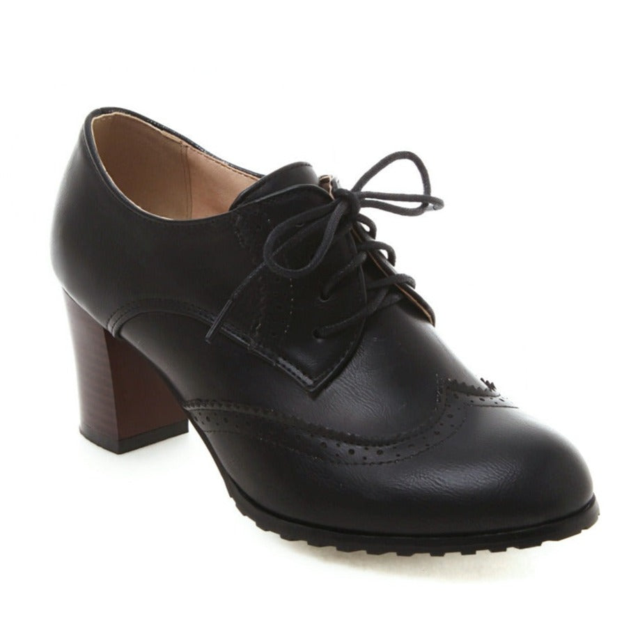Damen Oxford Schuhe Geschnitzter Schnürstiefel mit mittlerem Absatz