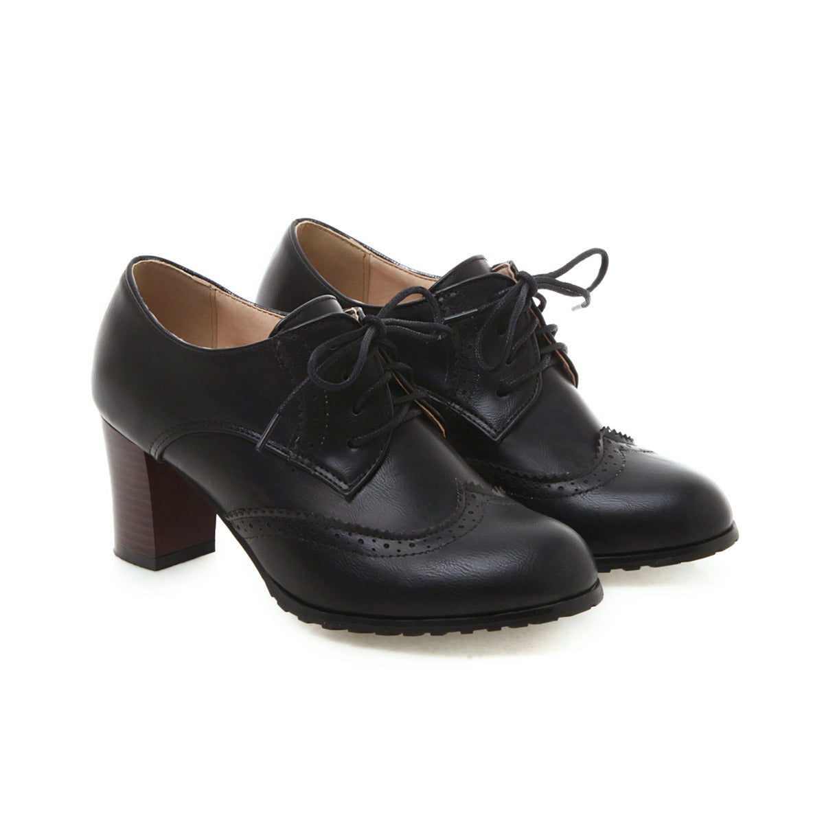 Damen Oxford Schuhe Geschnitzter Schnürstiefel mit mittlerem Absatz